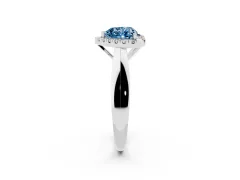 Fancy Blue Heart Cut Diamond Halo Solitaire Engagement Ring Set in Platinum with Square Band and Prong Setting