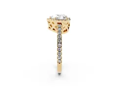 Heart Cut Diamond Halo Ring Set in Yellow gold with Pavé Shoulders and Halo-Framed Center