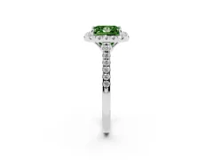 Fancy Green Princess Cut Diamond Pavé Halo Engagement Ring Set in White gold with Pavé Band and Prong Setting