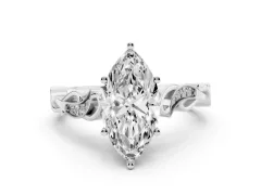Marquise Cut Diamond Vine Band Solitaire Ring Set in Platinum with Milgrain Prong Setting
