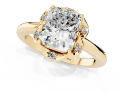 Radiant Cut Diamond Round Cluster Halo Ring Set in Yellow gold with Solitaire Band and Prong Setting