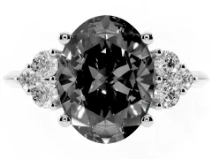 Fancy Black Oval Cut Diamond Cluster Ring Set in Platinum with Plain Band and Prong Setting