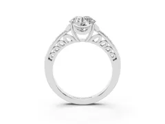 Round Cut Diamond Halo Ring Set in Silver with Channel Set Band and Prong Setting