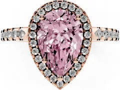 Fancy Pink Pear Cut Diamond Halo Ring Set in Rose gold with Pavé Shoulders and Halo-Framed Center