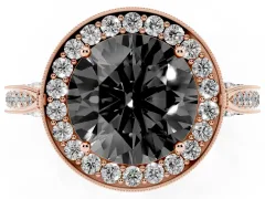 Fancy Black Round Cut Diamond Halo Engagement Ring Set in Rose gold with Accent Split Shank Band