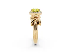 Fancy Yellow Cushion Cut Diamond Halo Floral Band Ring Set in Yellow gold with Prong Setting