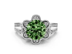 Fancy Green Round Cut Diamond Floral Halo Split Shank Engagement Ring Set in Platinum with Pavé Shank