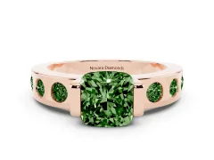 Fancy Green Cushion Cut Diamond Channel-Set Band Ring Set in Rose gold with Bezel Prong Setting