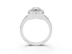 Emerald Cut Diamond Halo Ring Set in Silver with Pavé Shank and Prong Setting