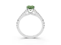 Fancy Green Oval Cut Diamond Split Shank Pavé Engagement Ring Set in Platinum with Prong-Held Center Stone