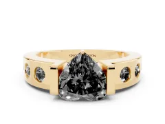 Fancy Black Heart Cut Diamond Channel-Set Band Ring Set in Yellow gold with Bezel Prong Setting