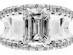 Emerald Cut Diamond Split Shank Pavé Solitaire Ring Set in White gold with Open Shank Design