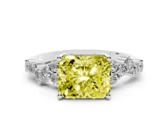 Fancy Yellow Radiant Cut Diamond Ring Set in Silver with Scattered Round Accents