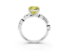 Fancy Yellow Princess Cut Diamond Solitaire Ring Set in Platinum with Twisted Marquise Accent Band