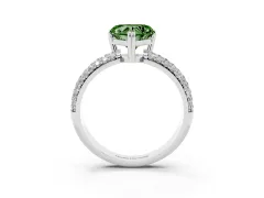 Fancy Green Heart Cut Diamond Solitaire Ring Set in Silver with Multi-Row Round Pavé Band and Prong Setting