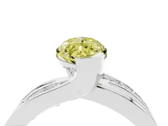 Fancy Yellow Marquise Cut Diamond Solitaire Ring Set in Silver with Channel Set Split Shank and Tension Prongs