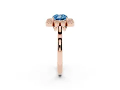 Fancy Blue Cushion Cut Diamond Cluster Halo Ring Set in Rose gold with Milgrain Bezel Accents and Plain Band