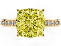 Fancy Yellow Cushion Cut Diamond Pavé Band Prong Set Solitaire Ring Set in Yellow gold