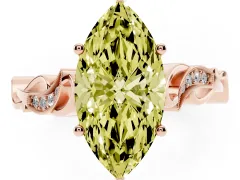 Fancy Yellow Marquise Cut Diamond Vine Band Solitaire Ring Set in Rose gold with Milgrain Prong Setting