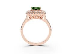 Fancy Green Asscher Cut Diamond Double Halo Ring Set in Rose gold with Pavé Split Shank and Prong Setting