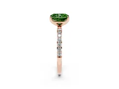 Fancy Green Radiant Cut Diamond Solitaire Engagement Ring Set in Rose gold with Round Pavé Band and Prong Setting
