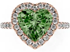 Fancy Green Heart Cut Diamond Pavé Halo Ring Set in Rose gold with Prong Setting