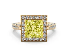 Fancy Yellow Princess Cut Diamond Halo Engagement Ring Set in Yellow gold with Accent Split Shank Band