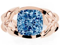 Fancy Blue Cushion Cut Diamond Leaf-Inspired Engagement Ring Set in Rose gold with Round Accents