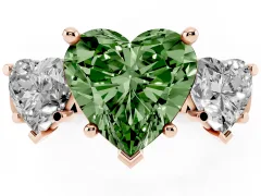 Fancy Green Heart Cut Diamond Three-Stone Trellis Ring Set in Rose gold with Comfort Fit Band