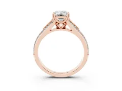 Emerald Cut Diamond Split Shank Pavé Engagement Ring Set in Rose gold with Prong-Set Center Stone