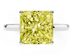 Fancy Yellow Princess Cut Diamond Solitaire Ring Set in Silver with Plain Band and Prong Setting