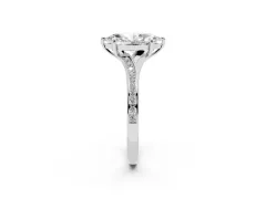 Marquise Cut Diamond Solitaire Ring Set in White gold with Pavé Accent Band and Classic Prong Setting