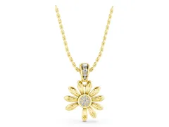 Round Diamond Daisy Flower Pendant Set in Yellow gold with Pavé Petal Accents