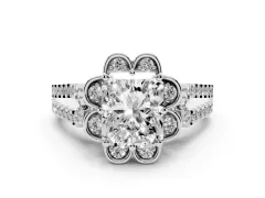 Radiant Cut Diamond Floral Halo Split Shank Engagement Ring Set in Platinum with Pavé Shank