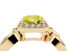 Fancy Yellow Radiant Cut Diamond Halo Floral Band Ring Set in Yellow gold with Prong Setting