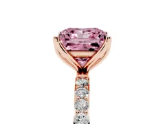 Fancy Pink Princess Cut Diamond Solitaire Engagement Ring Set in Rose gold with Round Pavé Band and Prong Setting