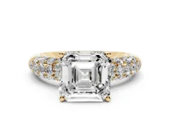 Asscher Cut Diamond Pavé Band Solitaire Ring Set in Yellow gold with Close-Set Accent Stones and Prong Setting