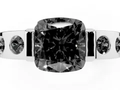 Fancy Black Cushion Cut Diamond Channel-Set Band Ring Set in Platinum with Bezel Prong Setting