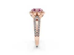 Fancy Pink Asscher Cut Diamond Floral Halo Split Shank Engagement Ring Set in Rose gold with Pavé Shank