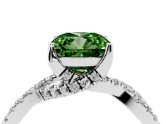 Fancy Green Cushion Cut Diamond Twist Pavé Solitaire Engagement Ring Set in Platinum with Prong Setting