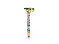 Fancy Green Pear Cut Diamond Pavé Solitaire Engagement Ring Set in Yellow gold with Prong Setting