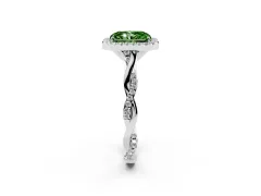 Fancy Green Radiant Cut Diamond Halo Twist Band Solitaire Ring Set in White gold with Prong Setting