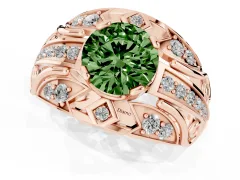 Fancy Green Round Cut Diamond Art Deco Ring Set in Rose gold with Pavé Split Shank