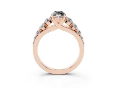 Fancy Black Marquise Cut Diamond Solitaire Ring Set in Rose gold with Pavé-Set Band and Prong Setting