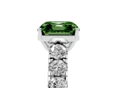Fancy Green Asscher Cut Diamond Solitaire Ring Set in Silver with Cut-Down Micro Pavé Band and Prong Setting