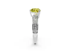 Fancy Yellow Heart Cut Diamond Solitaire Ring Set in Platinum with Multi-Row Round Pavé Band and Prong Setting