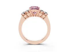 Fancy Pink Princess Cut Diamond Five-Stone Prong Set Band Ring Set in Rose gold with Polished Band