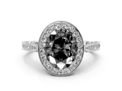 Fancy Black Oval Cut Diamond Halo Engagement Ring Set in Silver with Accent Split Shank Band