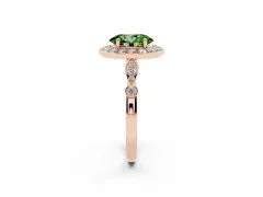 Fancy Green Oval Cut Diamond Halo Engagement Ring Set in Rose gold with Twisted Band and Prong Setting