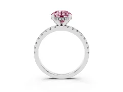 Fancy Pink Round Cut Diamond Pavé Solitaire Ring Set in Silver with Round Band Accents and Prong Setting